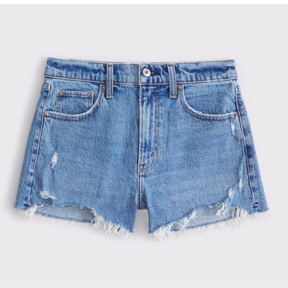 A & F  The Mom Short High Rise Medium Wash, Distressed Weekend Beach Vacation 18 - Picture 2 of 6
